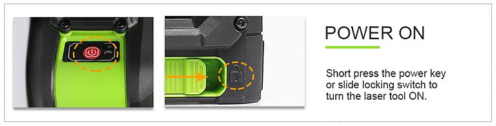 Apăsaţi scurt butonul sau glisaţi pentru a activa instrumentul laser